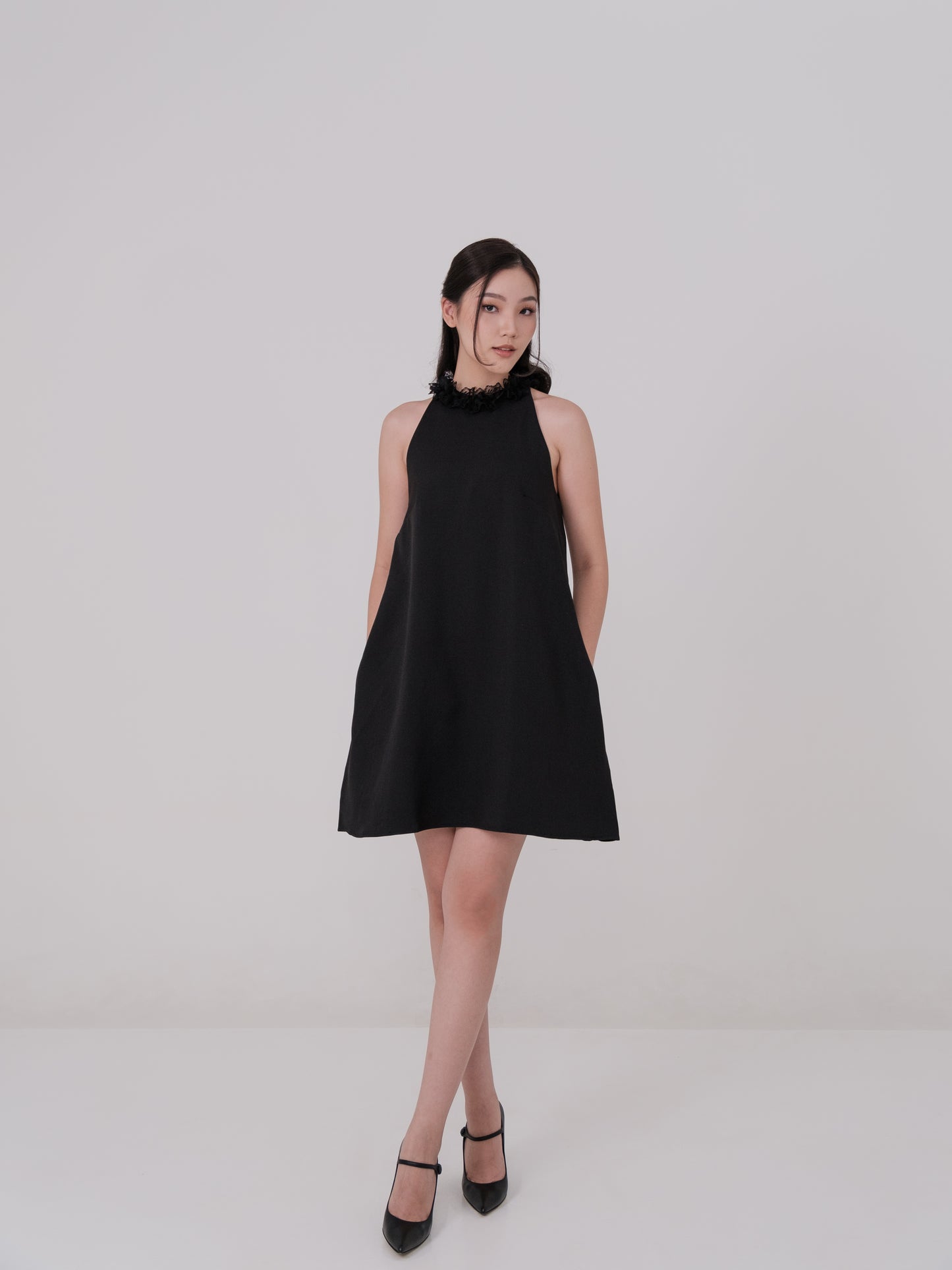 Posh Halter Dress With Ruffle