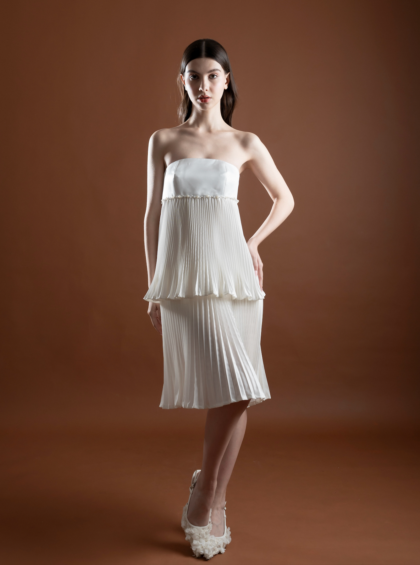 Pearl Pearl Pleated Taffeta Tier Dress