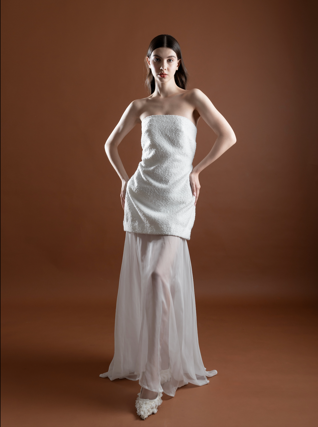 Pearl Pearl Tweed Bustier Dress with Detachable Skirt