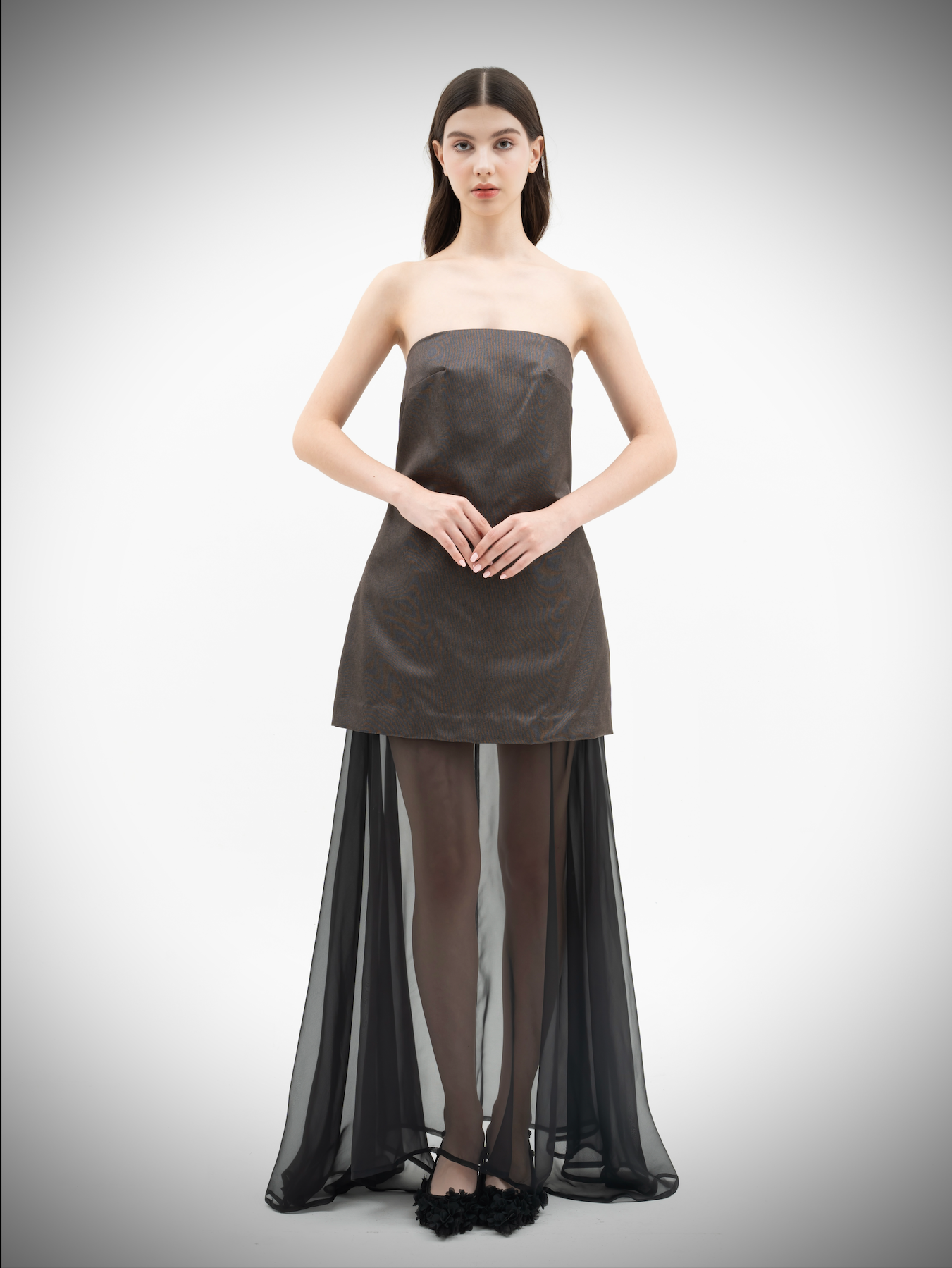 Pearl Pearl Bustier Dress with Chiffon Skirt