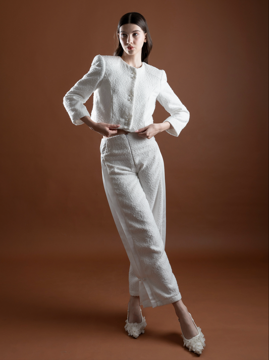 Pearl Pearl Tweed Straight Pants with Pleats