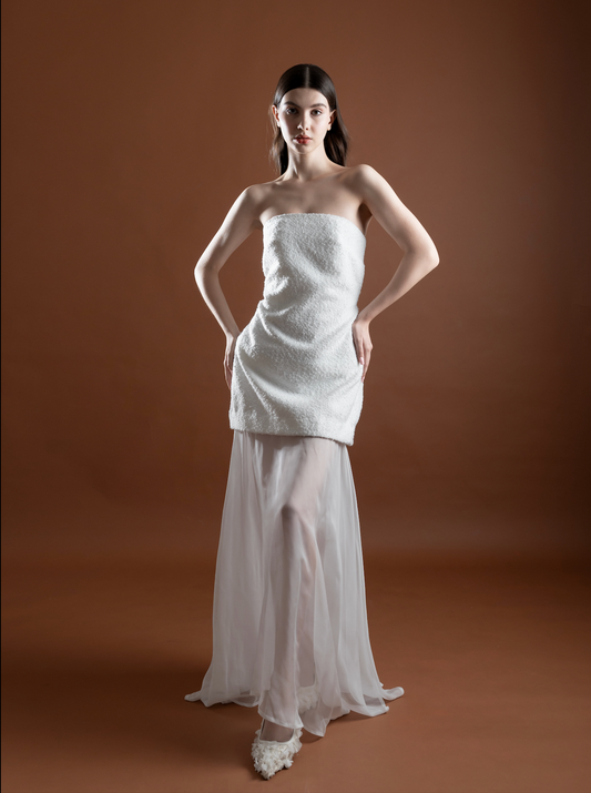 Pearl Pearl Tweed Bustier Dress with Detachable Skirt