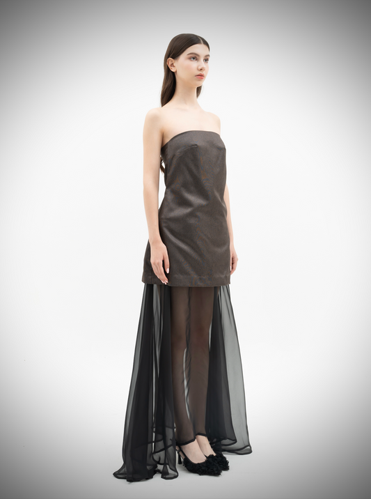 Pearl Pearl Bustier Dress with Chiffon Skirt