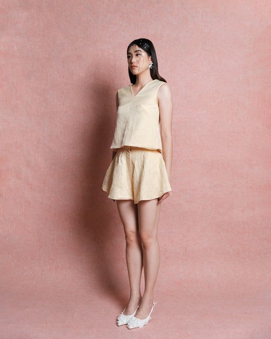 Fiorella Light Yellow Flared Shorts