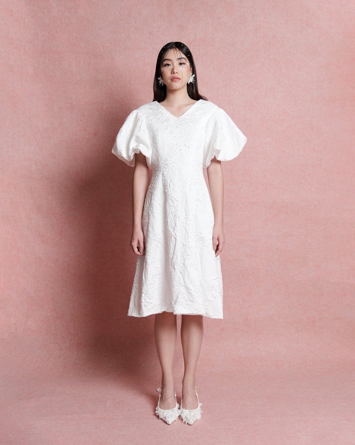 Fiorella Puffed Sleeves Midi Dress